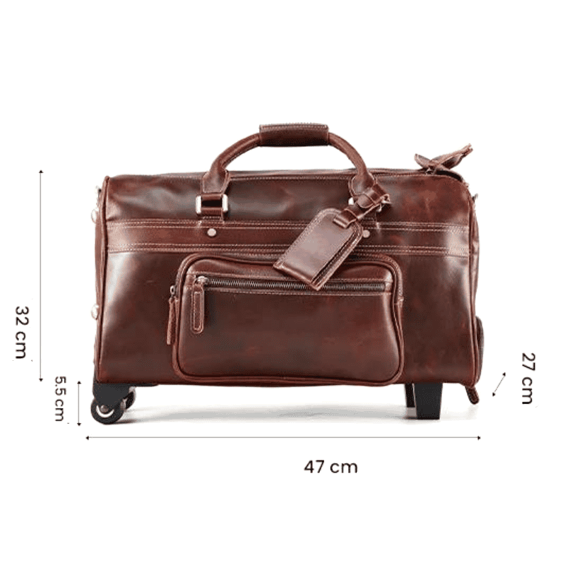 Sac De Voyage à Roulettes Beaugency En Cuir Véritable Noir, Fabrication Française
